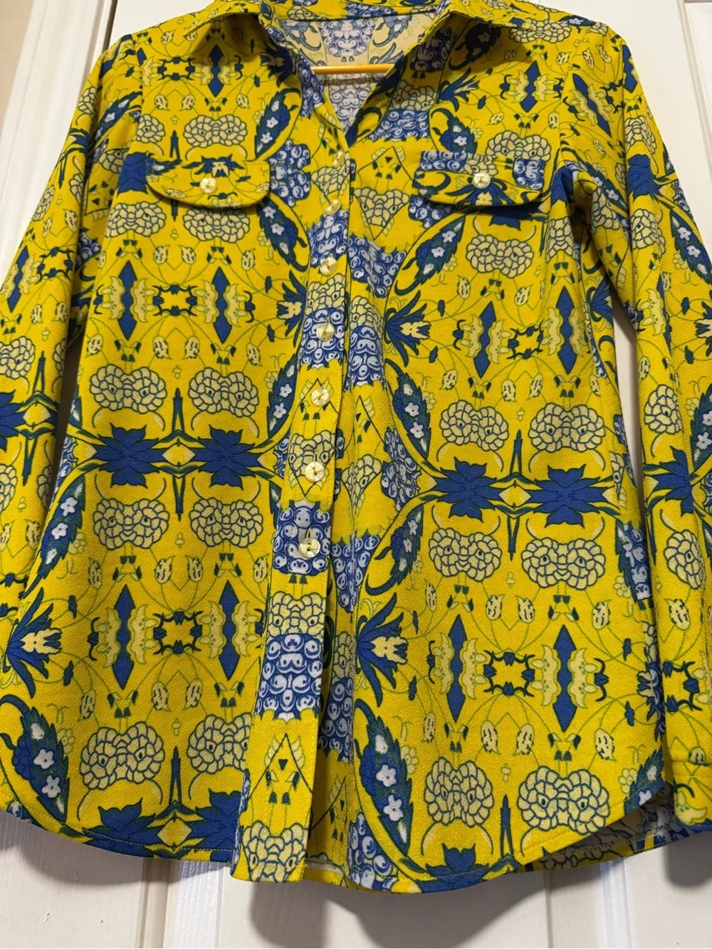 Vintage Yellow & Blue Floral Button-Up Shirt